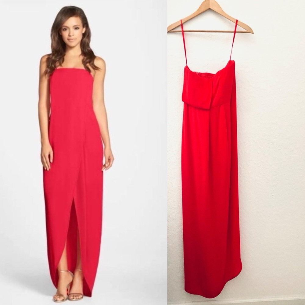 BCBGmaxazria Red Strapless Drape Maxi Dress